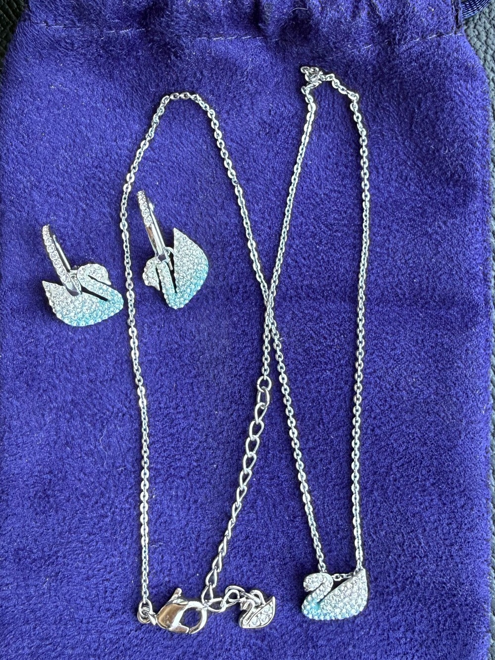 Swarovski Silver Crystal Swan Necklace & Earring Set - Blue Gradient